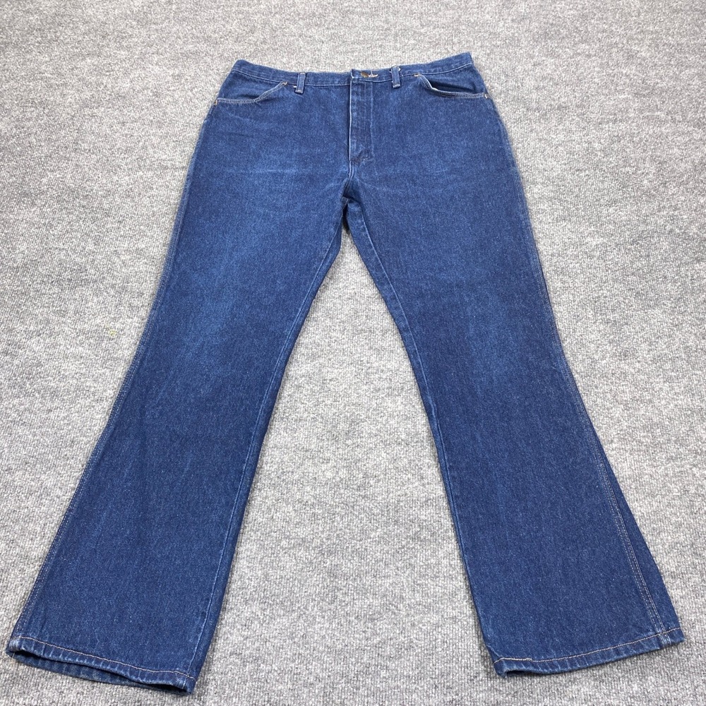 Vintage Rustler Denim Jeans Mens 36x32 Blue Bootcut Leg Workwear Indigo